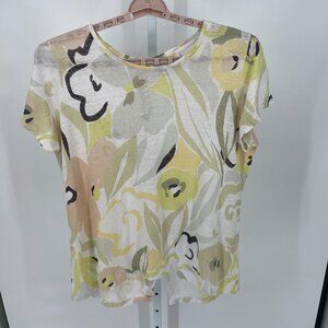 Rachel Zoe Womens Linen Tropical Top 1X Short Sleeve Green Floral Vacation Beach